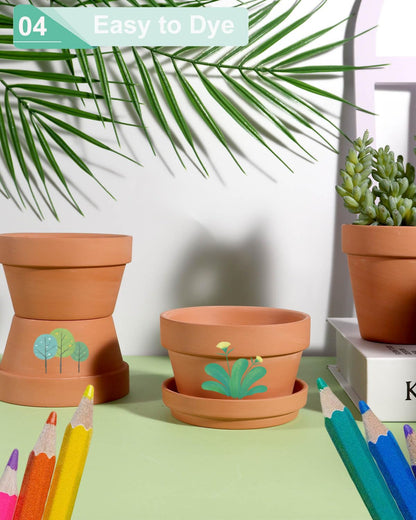 3.7 Inch Terracotta Shallow Succulent Pots - 6 Pack Terra Cotta Clay Pot with Saucer, Cacuts Indoor and Outdoor Planters with Drainage Hole