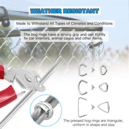 Glarks 362Pcs Hog Ring Pliers Kit with 360Pcs Steel Rings (1/2'' 3/4'' 3/8'') and Anti-Cutting Gloves for Upholstery, Fencing, DIY Craft, Furniture and More