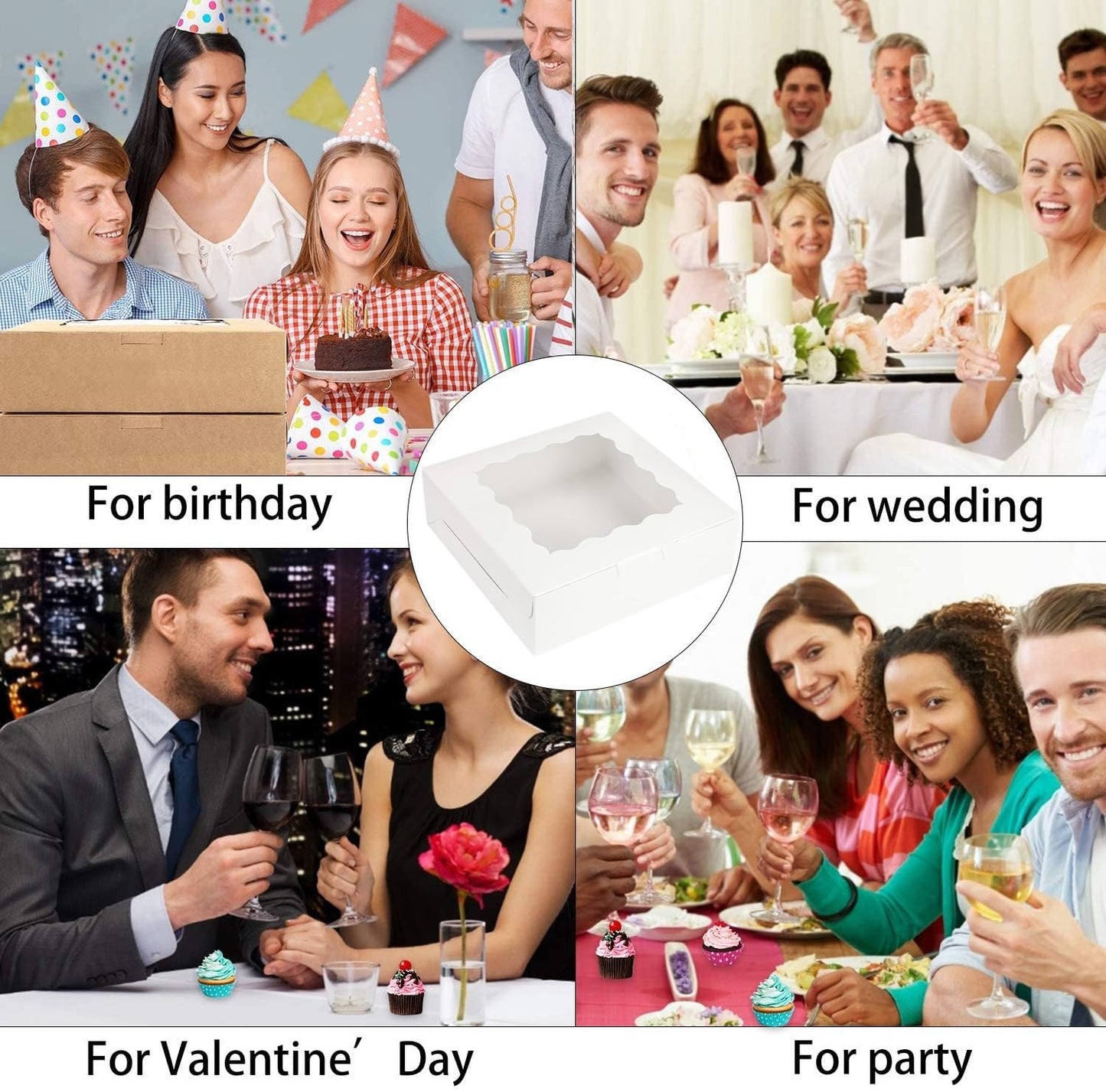 30 Pack White Bakery Boxes 8x8x2.5 Inches with Window, 8 inch Donuts Pie Boxes, Strawberries Boxes Packaging, Cookie Treat Boxes, Cake Boxes,Pastry Boxes with Stickers for Desserts Party Favor