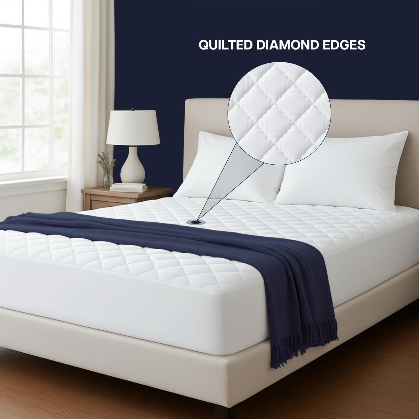 Beddora Waterproof Mattress Protector Queen Size, Breathable Quilted Mattress Cover – Bed Bug Proof Mattress Pad, Soft & Noiseless Fitted Sheet Stretches up to 16 Inches Deep (White)