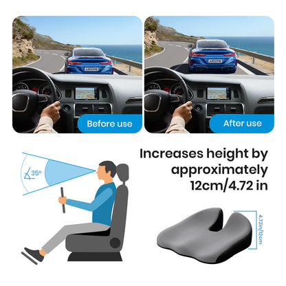 Benazcap Car Seat Cushion - Memory Foam Car Seat Pad - Sciatica & Lower Back Pain Relief - Car Seat Cushions for Driving - Road Trip Essentials for Drivers-Grey