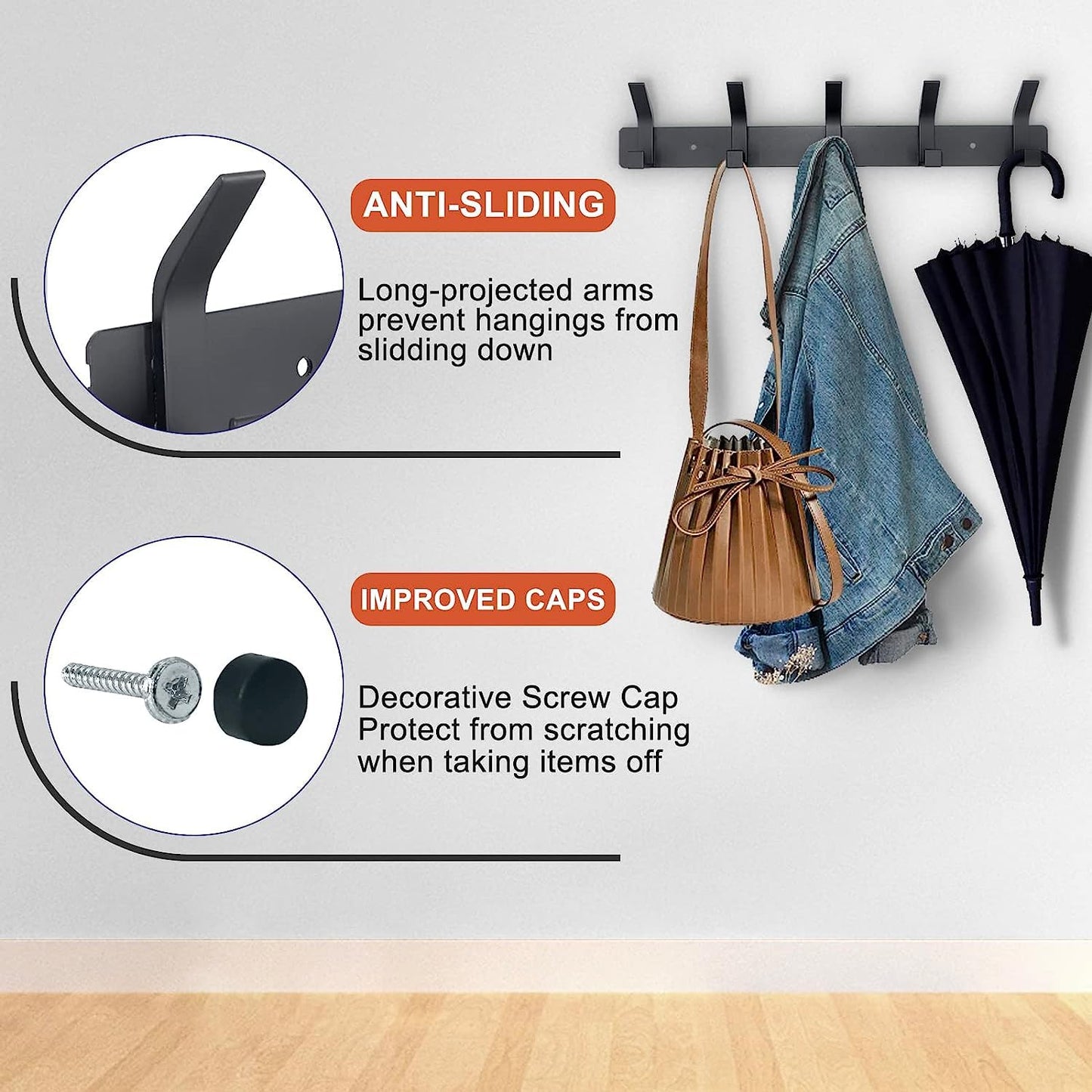 LAKNUY 2-Pack Coat Rack Wall Mounted ，Heavy Duty Aluminum 5 Double Hook Coat Hook Modern Clothes Hook Rails Wall Hook Rack for Coat Hat Towel Purse Robes Mudroom Bathroom Entryway (Black)