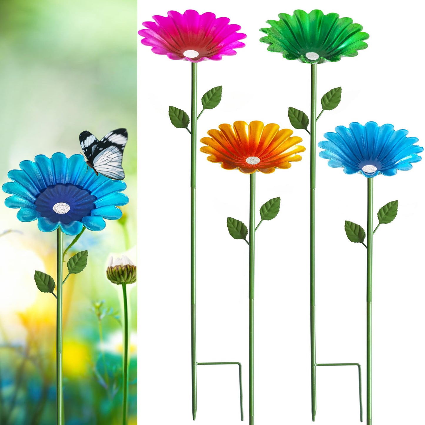 Bee Watering Station,4 Pack Metal Flower Bee Cups for Garden Thirsty Pollinators，Outdoor Garden Yard Patio Decor