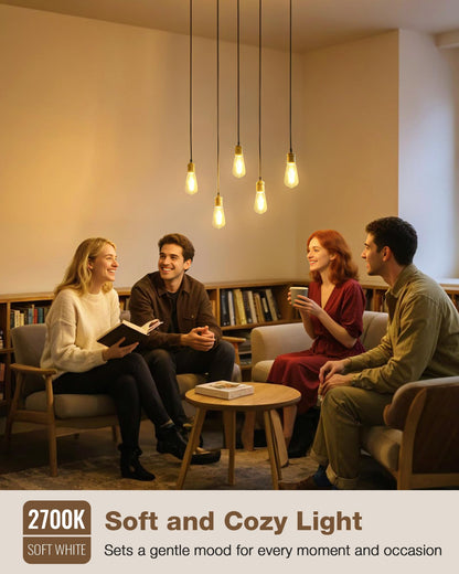 LED Edison Bulbs 60 Watt Dimmable, Vintage E26 Light Bulb Soft White 2700K, ST58 Teardrop Antique Style 60W Equivalent Lightbulbs, Medium Base 6W 700 Lumen 120V, 6 Pack