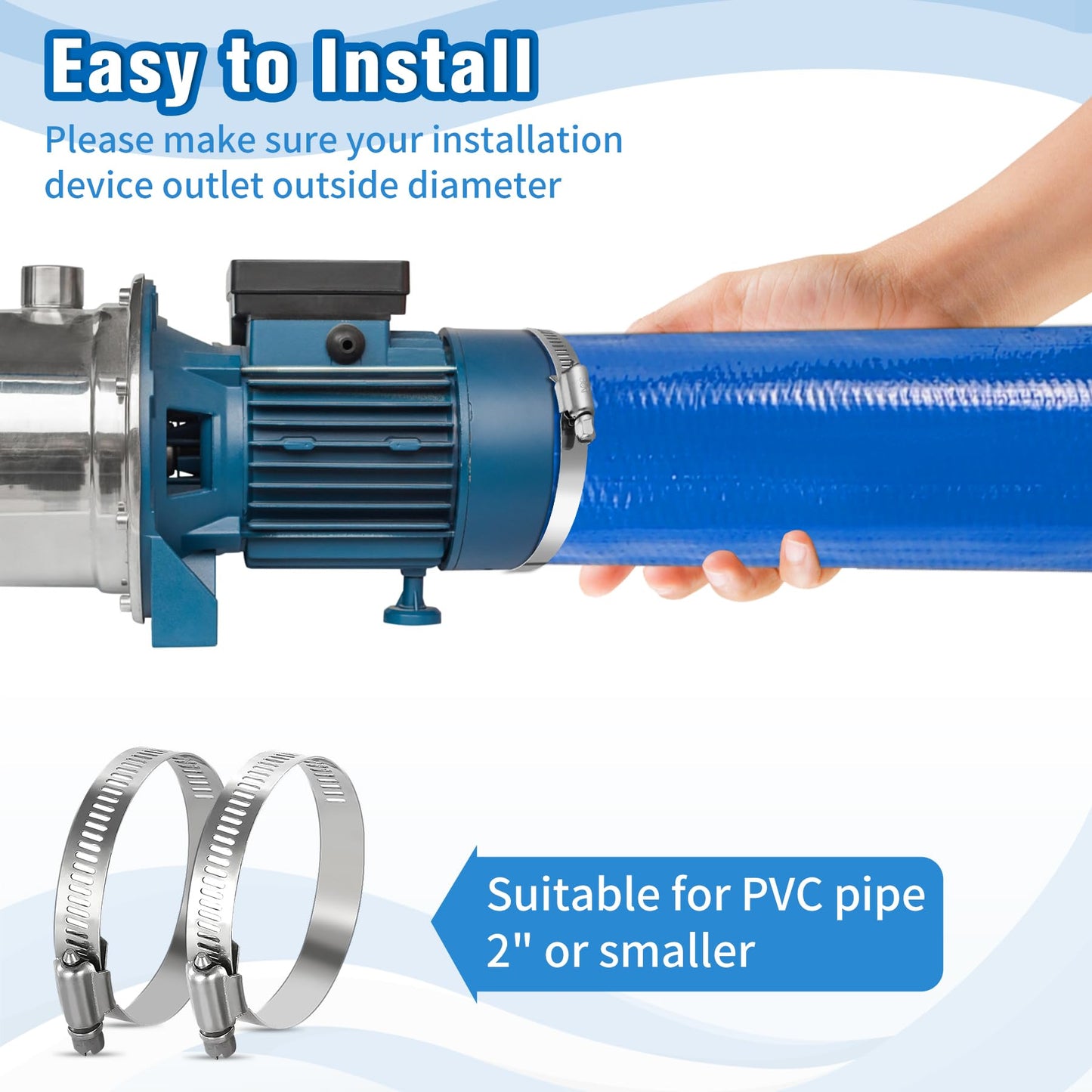 2 in x 30FT Pool Backwash Hose Heavy Duty Drain Discharge Double PVC Layflat Hose with 2 Clamps, Weatherproof Burst Resistant for Water Transfer, Sump Pump, Pool Filter, Pool Drain (9.2M,Blue)