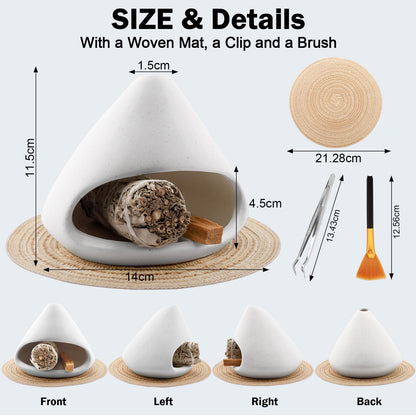 Yawlsow Palo Santo Holder Burner, Charcoal Bakhoor Incense Burner,Smudge Bowl,Sage Holder,Ash Catcher for Meditation Zen Decor (White+Mat)