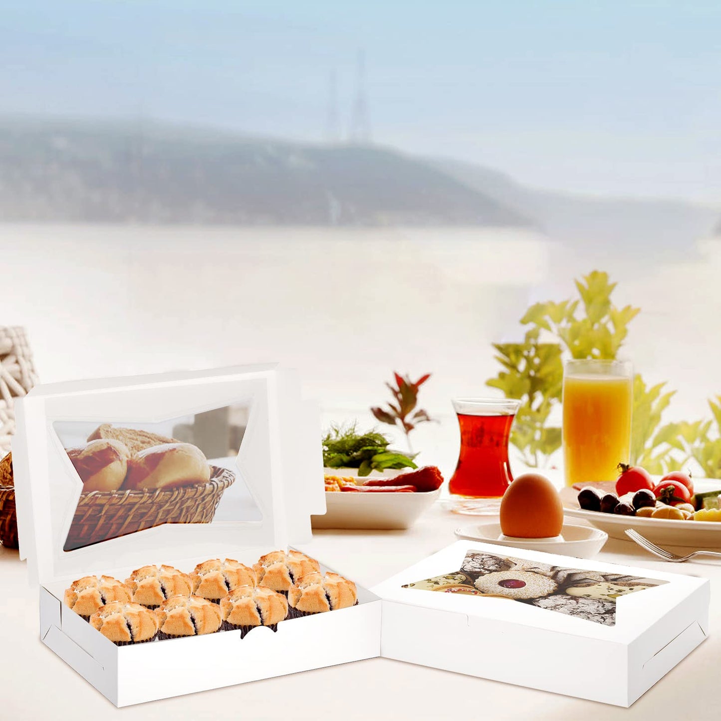 ZEAYEA 36 Pcs White Bakery Boxes with Window, 12" x 8" x 2.5", Easy to Assemble, Clear Window for Cake, Donuts, Cookies, Muffins, Perfect for Gifting, Wedding, Birthday Party
