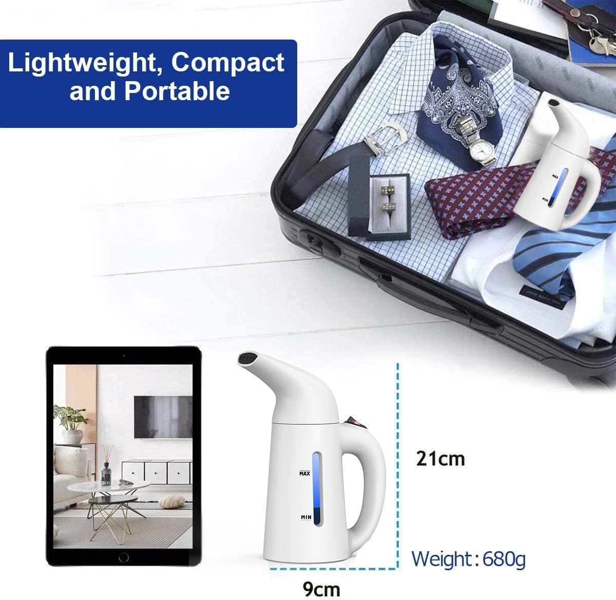 BY4U Powerful Portable Steamer for Clothes Steamer, Garment Steamer for Wrinkle Removal, Handheld Steamer Clothing for Home, Office Travel (White, 180ml)