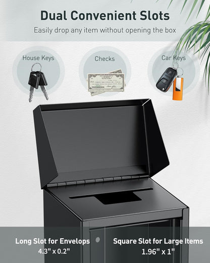 Uniclife Key Drop Box for Outside, Metal Donation Box Collection Boxes with Key Lock, Safe Suggestion Boxes, Wall Mounted Mailbox with Top Slot, Steel Cash Drop Boxes for Home Office and Business