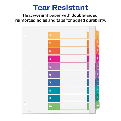 Avery Ready Index Table of Content Dividers for Laser and Inkjet Printers, Plain Tab, 10 tabs, Multi-Colour, 6 Sets, (11520)