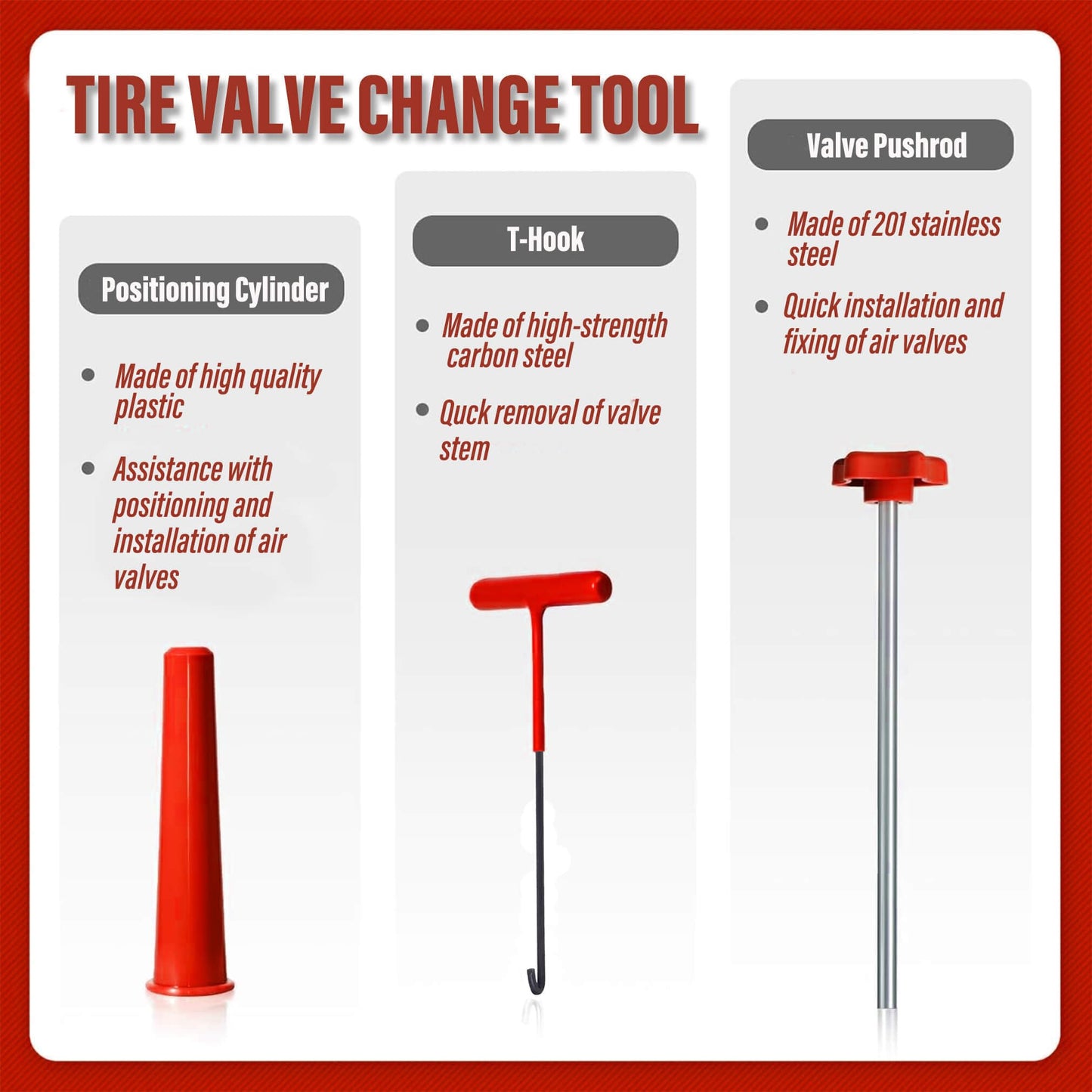 Tire Valve Stem Quick Replacement Tool Kit（51025）, Valve Stem Installation Tool for Cars, Trucks,ATVs,etc. with 4PCS TR413 Valve Stems.