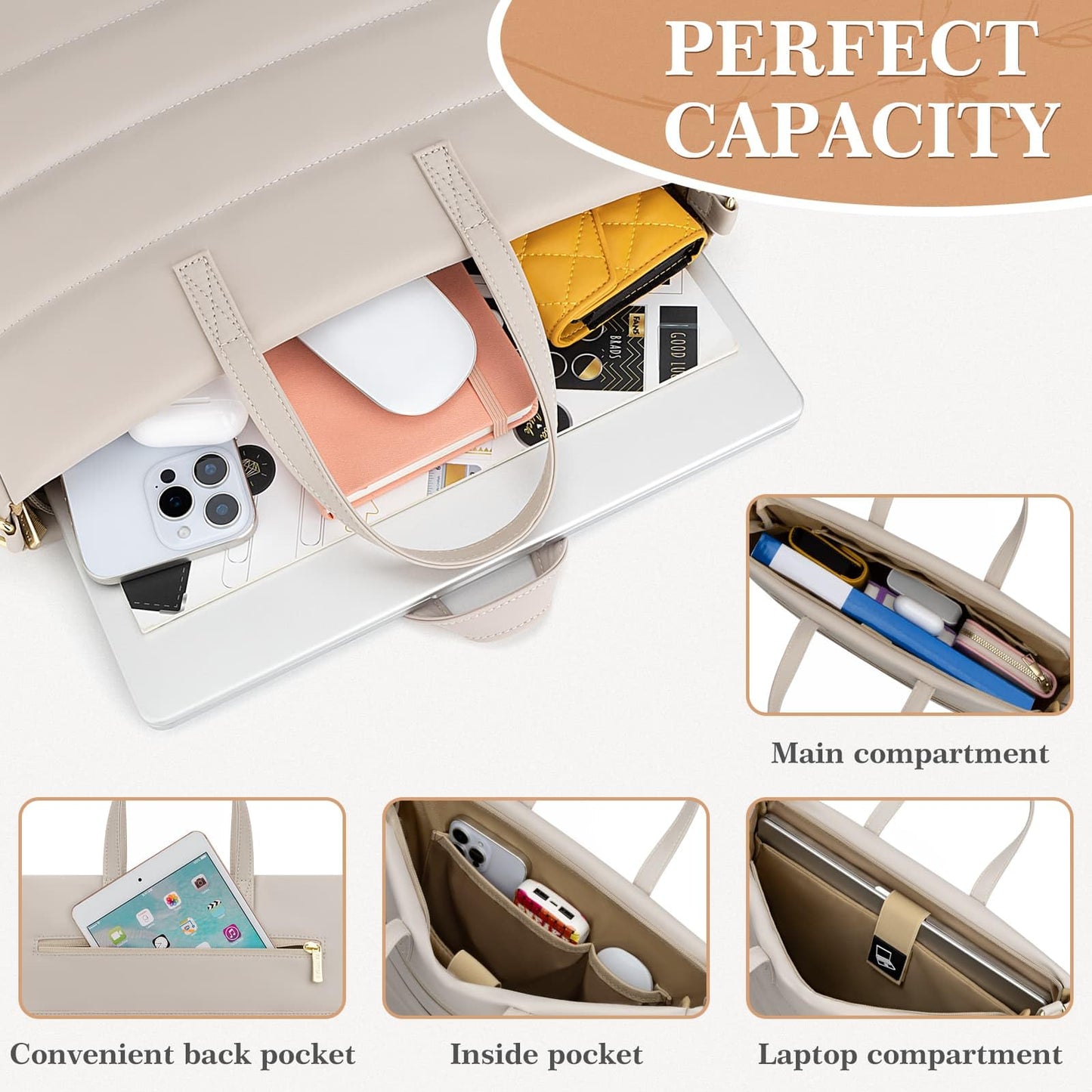 RAINYEAR Laptop Bag for 13-14 Inch MacBook Computer Chromebook Notebook, Protective Padded Waterproof Lightweight Elegant Laptop Bag with Shoulder Strap, Khaki