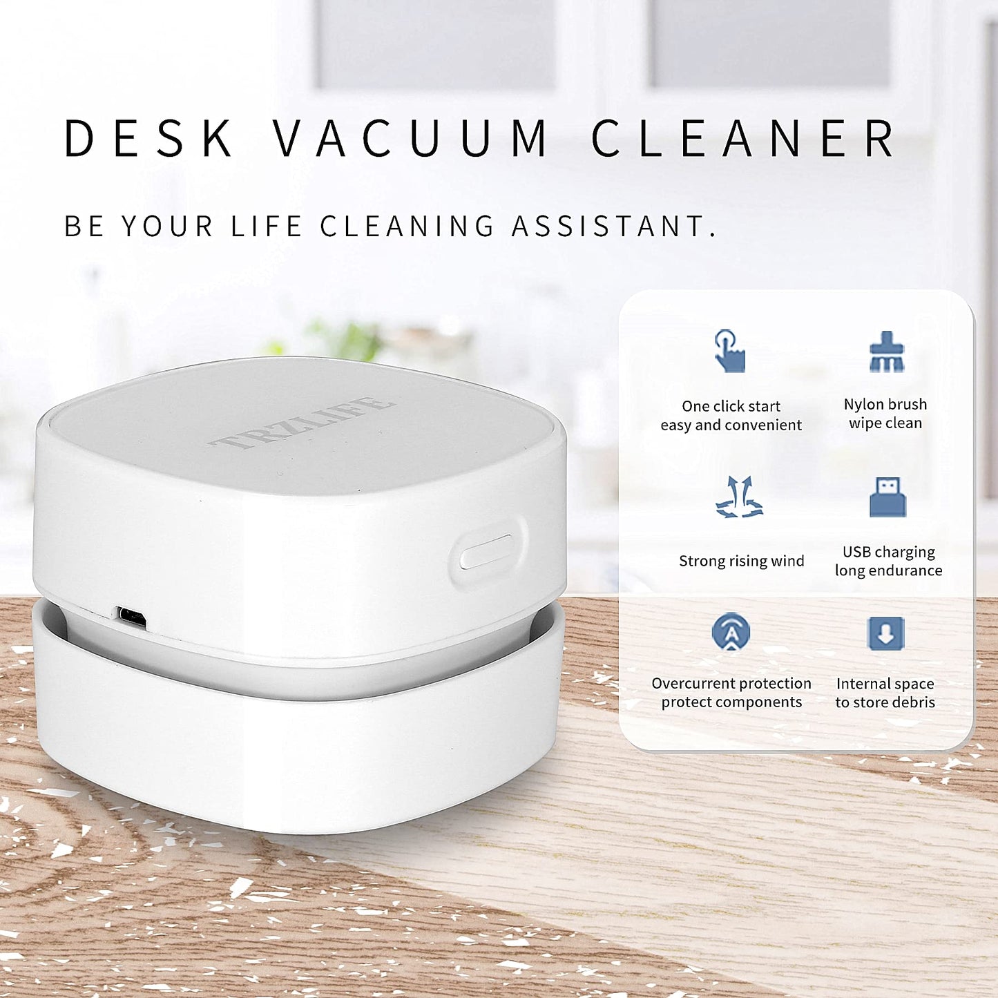 TRZLIFE Desk Vacuum Cleaner, Rechargeable and Durable Mini Table Vacuum Cleaner Must-Have Office Desk Accessory Sucks up Tiny Items and Crumbs from Desktop Drawer Countertop Ideal as a