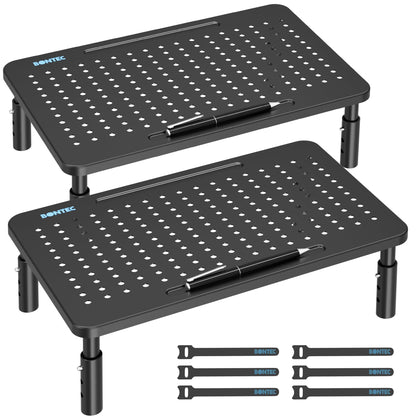 BONTEC 2 Pack Monitor Stand Riser, 3 Height Adjustable Monitor Stand for Desk, Computer Monitor Riser Stand with Mesh Platform for Laptop, Computer, iMac, PC (Black, 2 Pack Normal)