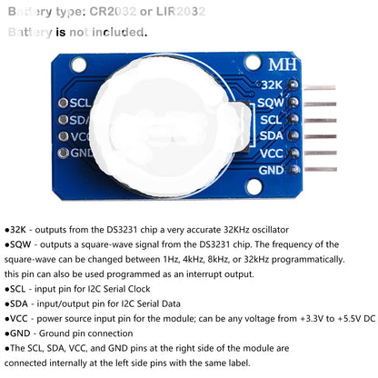 Wishiot DS3231 Real Time Clock Module High Precision AT24C32 IIC RTC Sensor Without Batteries for Arduino Nano Mega2560 Leonardo Raspberry Pi (Pack of 5)