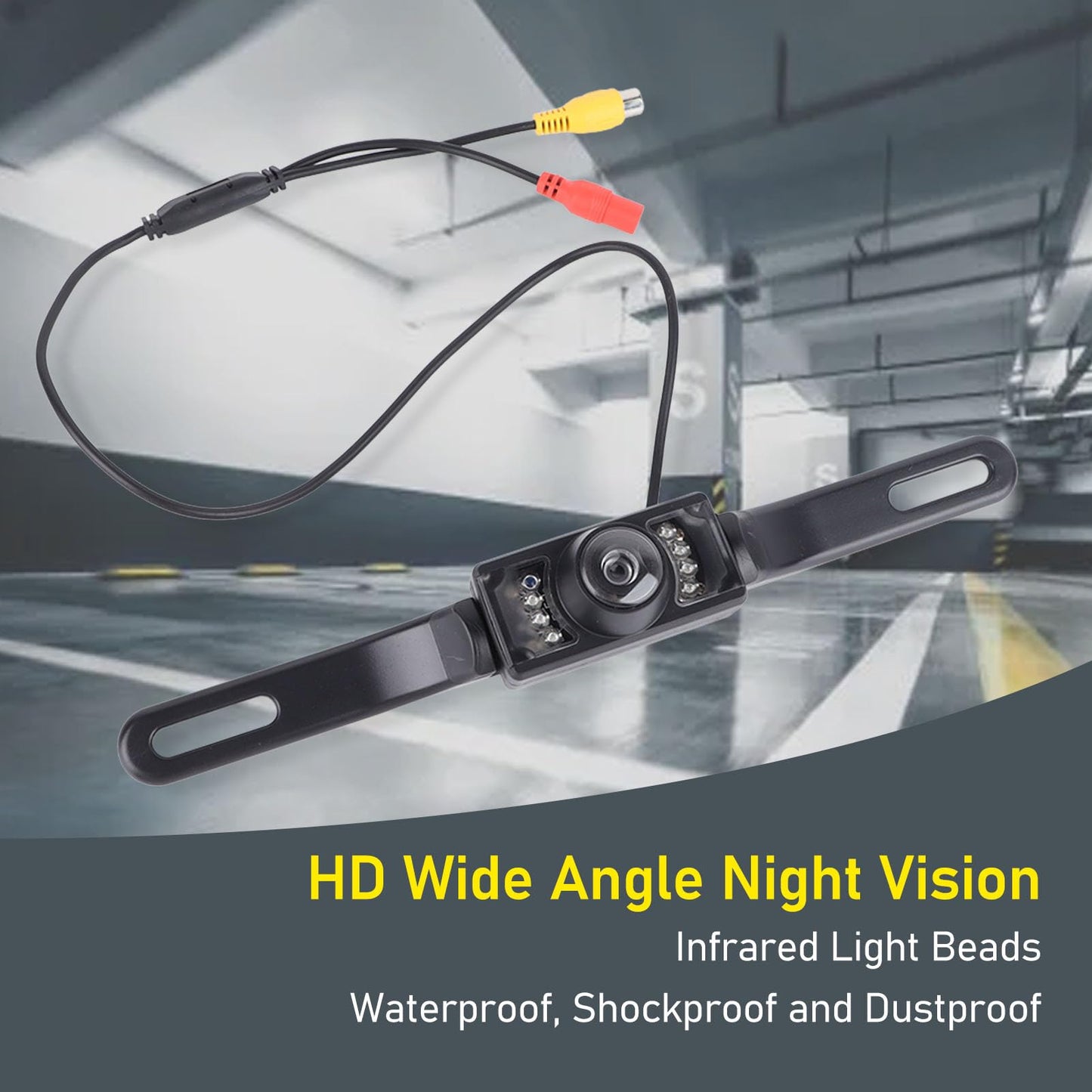 Car Backup Camera, Long License Plate Frame Camera, HD Night Vision 8 Lights Reverse Infrared Waterproof Vehicle Mounted Rearview Camera for Universal Cars