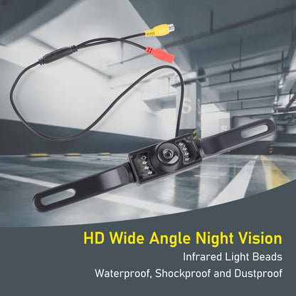 Car Backup Camera, Long License Plate Frame Camera, HD Night Vision 8 Lights Reverse Infrared Waterproof Vehicle Mounted Rearview Camera for Universal Cars