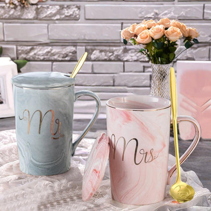 YOETTE Mr and Mrs Coffee Mugs Set 14oz Wedding Gifts for Couples 2026 Bridal Shower Anniversary Engagement Valentines Present for Newlyweds Bride Groom Grey & Pink Cup