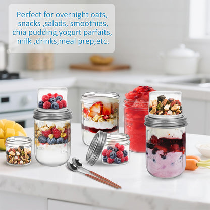 shopwithgreen Overnight Oats Jars with Lids（16oz+4oz 4 Pcs）Dual-Laryer Chia Pudding Jar with Dry and Wet Separation, Yogurt Parfait Contianer for Oatmeal Cereal Nut Fruit, Glass Meal Prep Jars