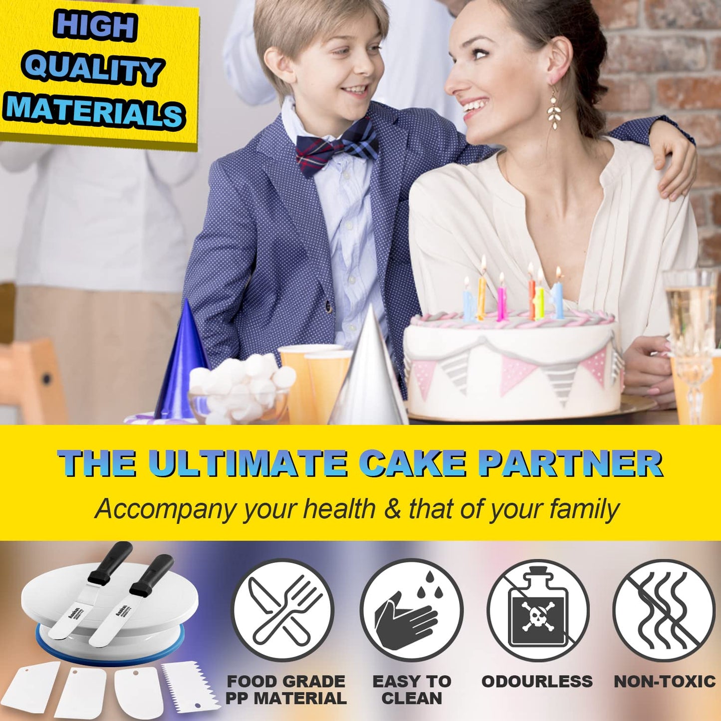 Anaeat 11 Inch Cake Decorating Kits, Revolving Cake Turntable Stand with 2 Icing Spatula and 4 Icing Smoother, Durable Cake Decorating Supplies, Baking Tool for Birthday & Anniversary - Cake Spinner