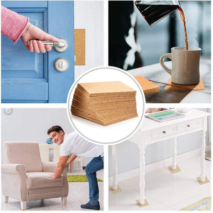 Self Adhesive Cork Squares, 100 PCS 4 x 4 Inch Strong Cork Adhesive Sheets, Reusable Cork Board Cork Backing Sheets, Mini Wall Cork Tiles Mat for Coasters and DIY Crafts