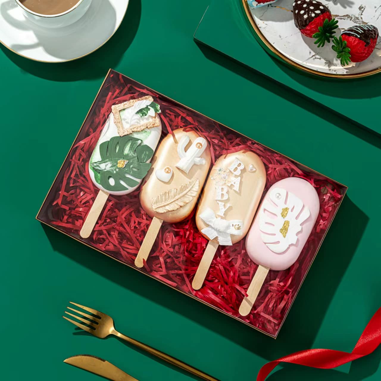 RomanticBaking 9 1/2" x 6" x 1 1/4" 24 PCS Gold Cookie Boxes Two Pieces Set with Full Window, Simplex Base with Clear Lid