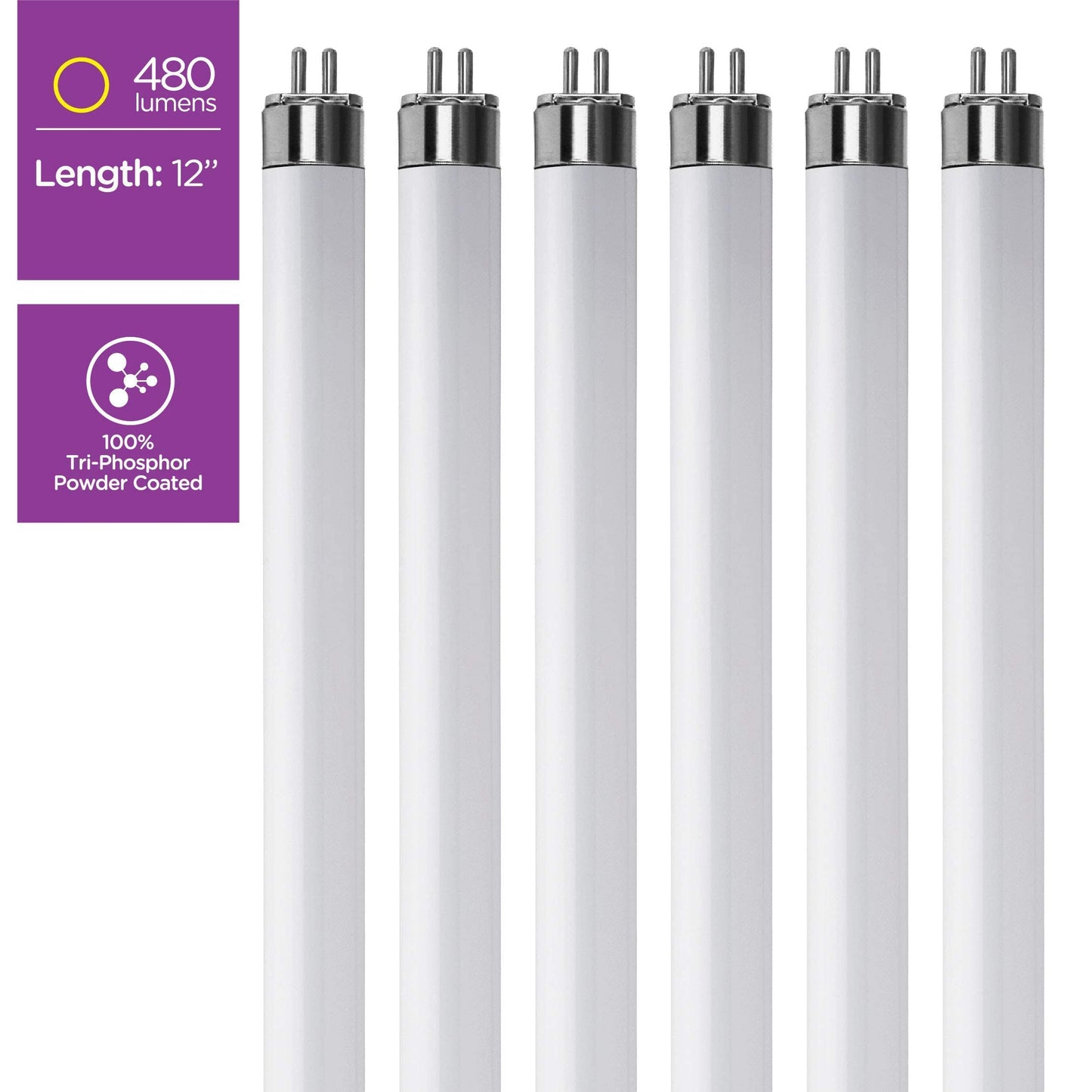 (Pack Of 6) F8T5/CW - T5 Fluorescent 4100K Cool White - 8 Watt - 12" Super Long Life Light Bulbs