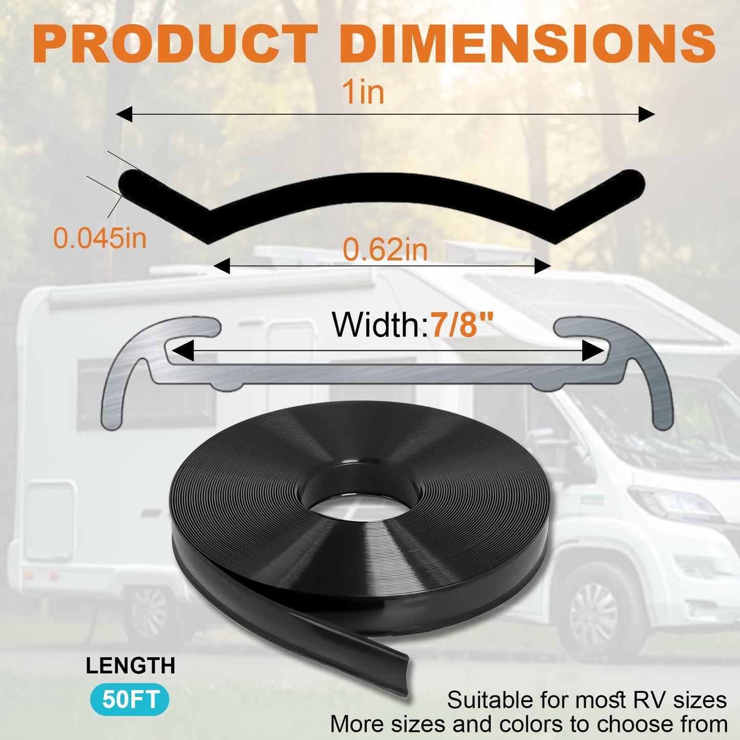 1" RV Vinyl Trim Insert 50 FT with 8 Screws, RV Corner Trim Molding Exterior,Screw Cover for RV Camper Travel Trailer,Black