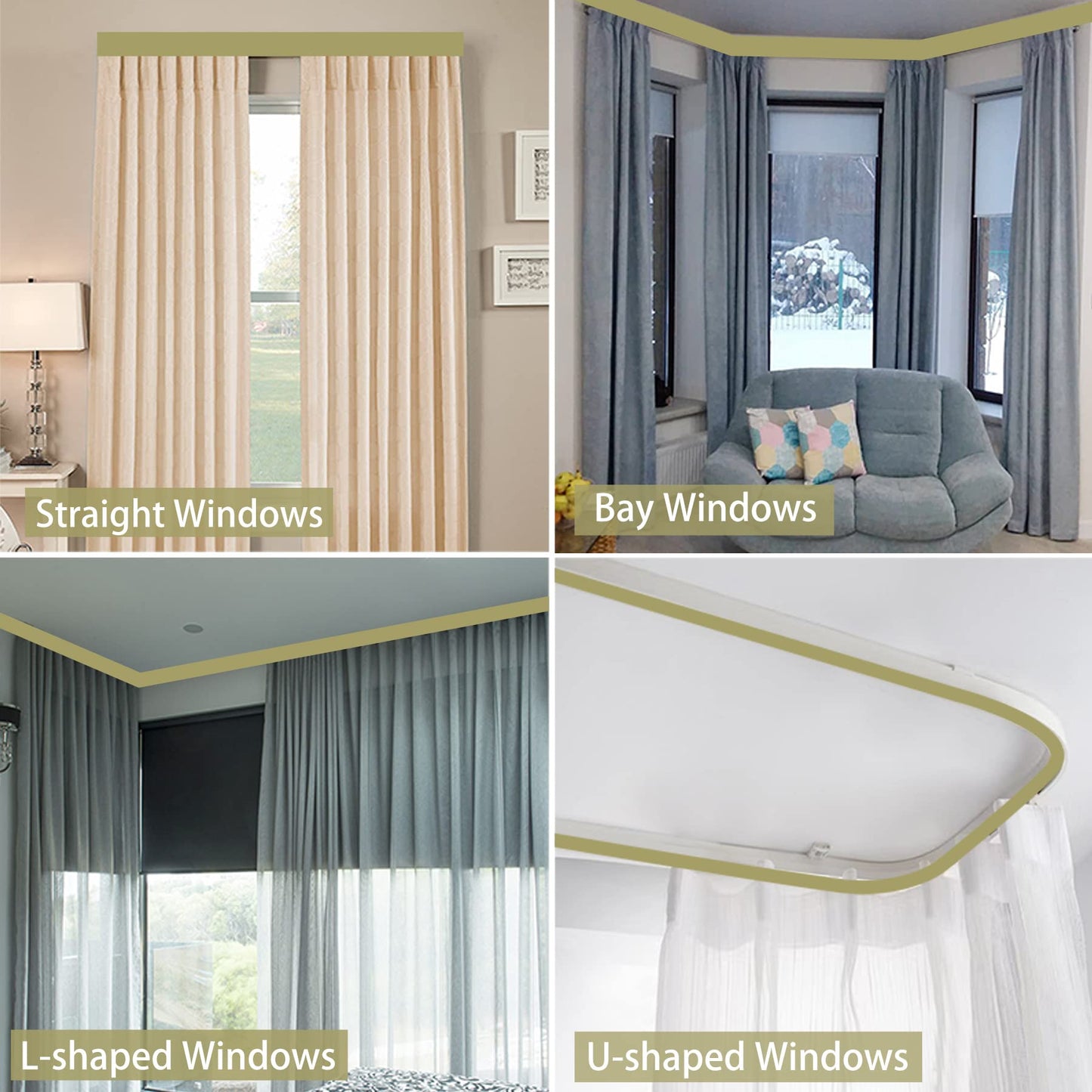Trimold Premium Ceiling Curtain Track System, Flexible and Durable Design for Effortless Gliding, Ideal for Shower Window RV Room Dividers, Privacy and Home Décor