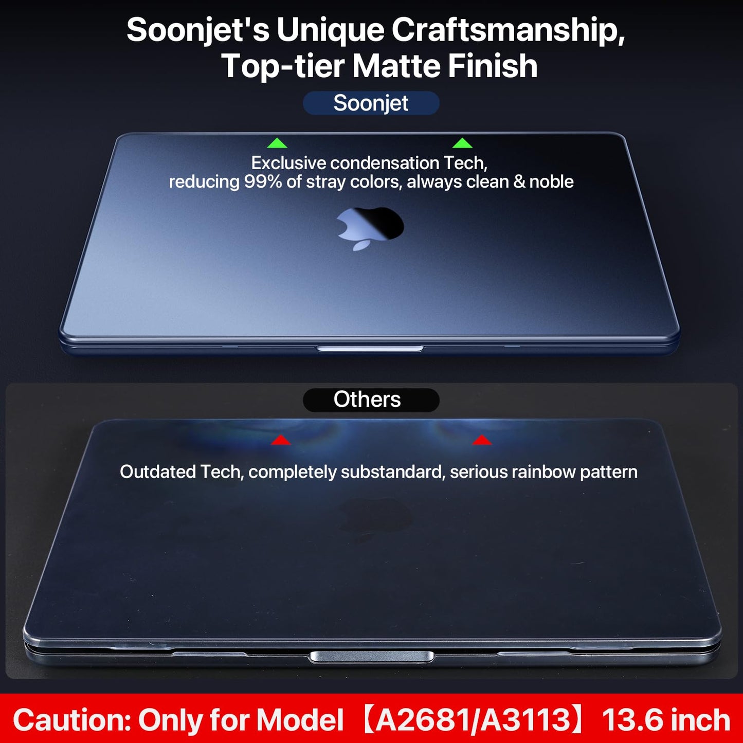Compatible for MacBook Air 13.6 inch Case M4 M3 M2 2025 2024-2022 Release Model A3240 A3113 A2681, Sturdy Protective Hard Shell Case Cover for MacBook Air M2 13 inch - Midnight Clear