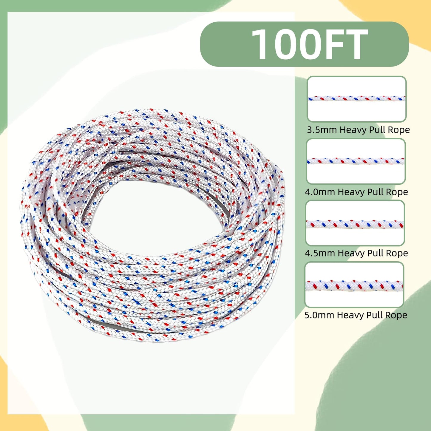 SSFOLPFEE High Strength Recoil Starter Rope, 4.0mm × 100FT, Heavy Duty Pull Cord for Briggs & Stratton, Honda, Generator, Lawn Mower, Snowblower