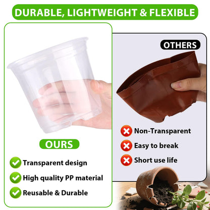 36 Pack Clear Nursery Pots 5/6/7inch Transparent Plastic Plant Pots with Drainage Holes, See Through Seedling Planter for Starter Seed Planter