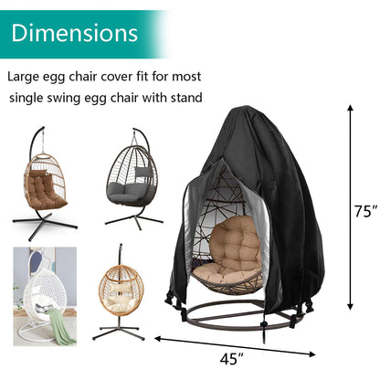 【Upgraded】 Patio Hanging Chair Covers with Zipper, Durable Large Wicker Egg Swing Chair Covers, Waterproof Heavy Duty Weather Resisatnt Outdoor Chair Cover, Windproof