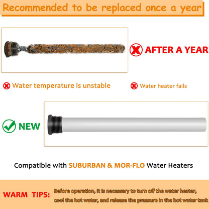 RV Anode Rod for Hot Water Heater, 9.25" L x 3/4" NPT Thread Magnesium Anode Rod & Flush Wand Compatible with Mor-Flo and Suburban Water Tank 232767