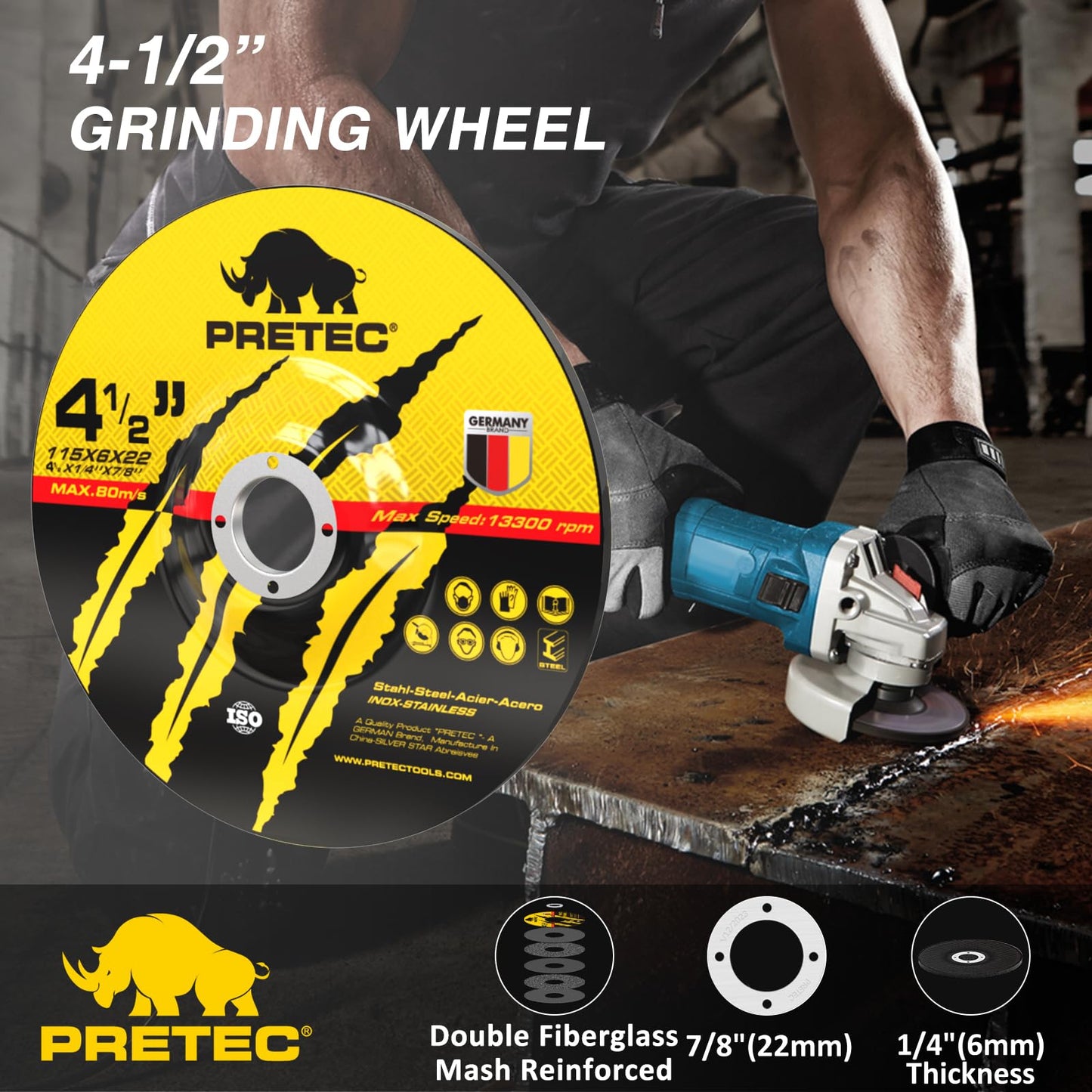 PRETEC Grinding & Cutting Wheels 4 1/2 inch Set, 20 Packs 4.5" Cut Off Wheels, 3 Packs 4.5" Grinding Wheels, 4.5" 40/60/80 Grit Flap Discs for Cutting Grinding Polishing