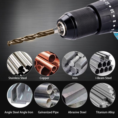Sinyeenglon Cobalt Drill Bit Set for Hardened Metal and Stainless Steel, 13Pcs 1/16" -1/4" M35 HSS Hex Shank Impact Drill Bits, with Index Holder