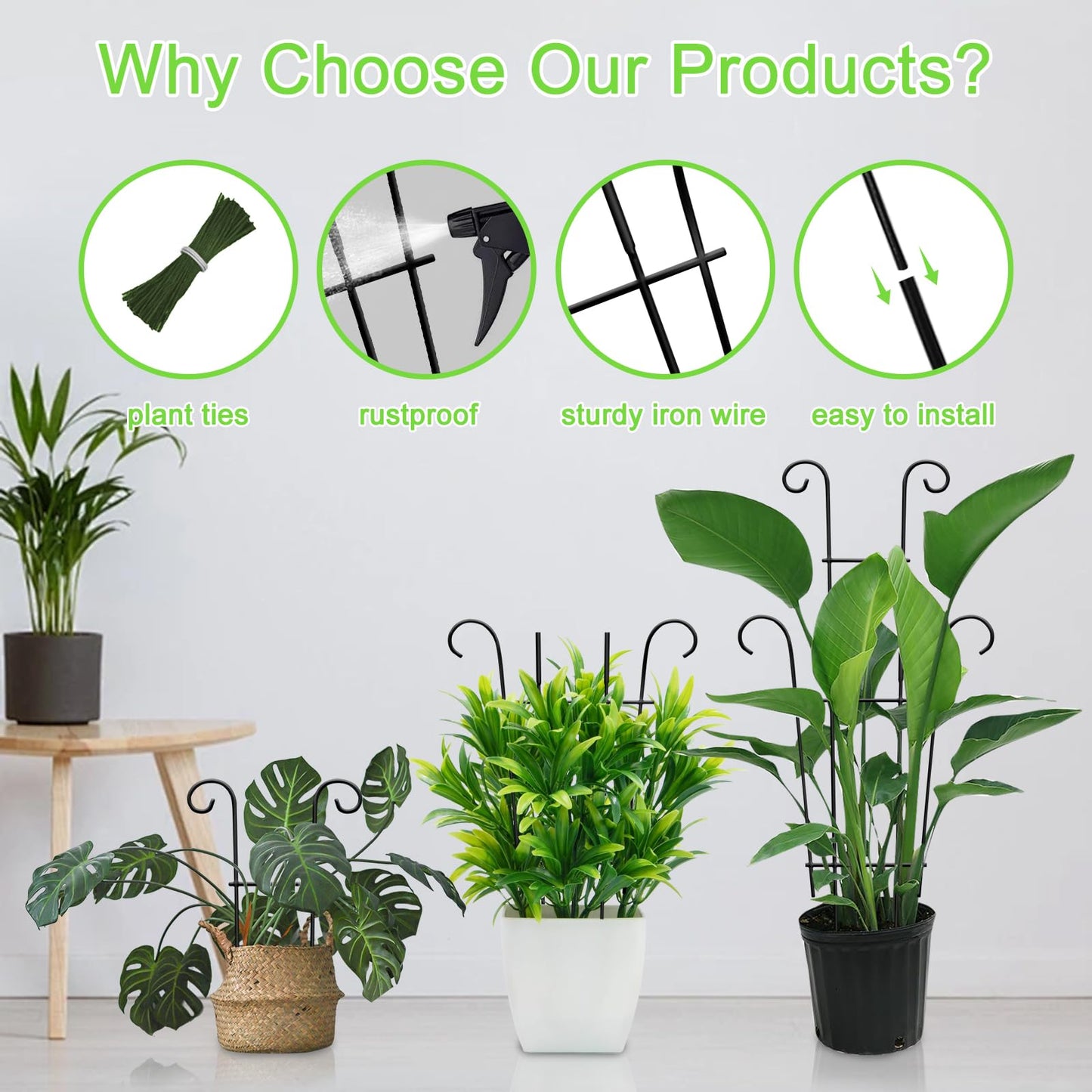 Xeeol 23in Plant Trellis for Potted Plants, Garden Trellis for Climbing Plants Indoor Outdoor 2p, Rustproof House Plant Support for Pothos Hoya Ivy Flower