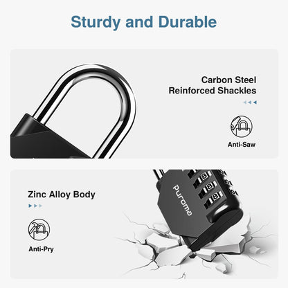 Puroma 4 Pack Combination Lock 4 Digit Locker Lock Outdoor Waterproof Padlock for School Gym Locker, Sports Locker, Fence, Toolbox, Gate, Case, Hasp Storage (Black)