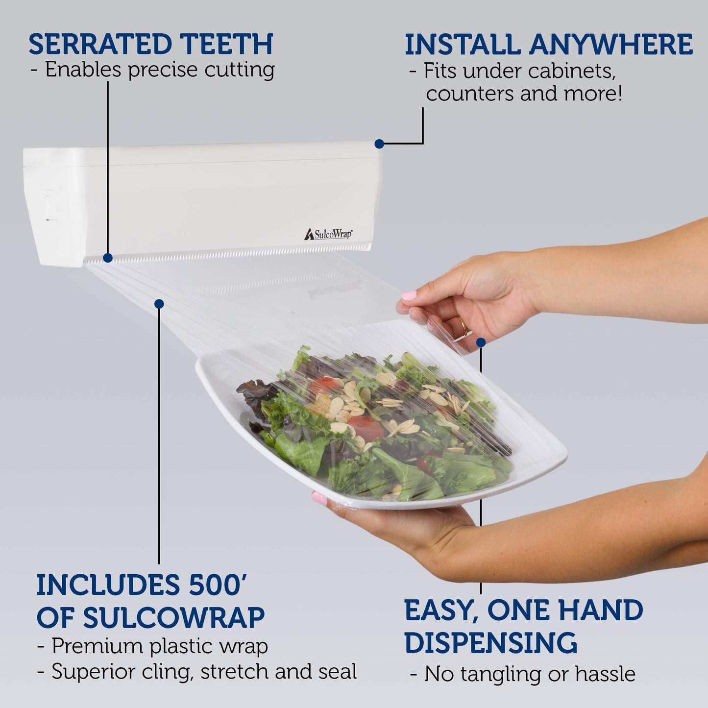SulcoWrap Food Wrap Dispenser, Comes with a 500 ft Premium Plastic Wrap