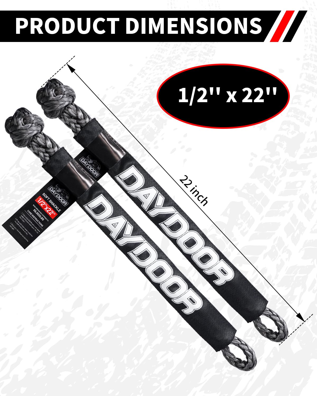DAYDOOR 56,000 LBS Soft Shackles, 1/2" x 22" (2-Pack) Rope Shackles for Recovery, Winch Accessory for Jeep Wrangler, Bronco, 4Runner, Tacoma, ATV/UTV/Jeeps/SUVs, 4x4 Off-Road(Gray)