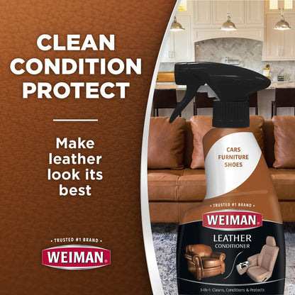 Weiman 3-in-1 Leather Cleaner, Conditioner & UVX Protector for Cars, Furniture, Auto Interior, Shoes, Purses & Handbags - 2 Pack with Microfiber Towel Included