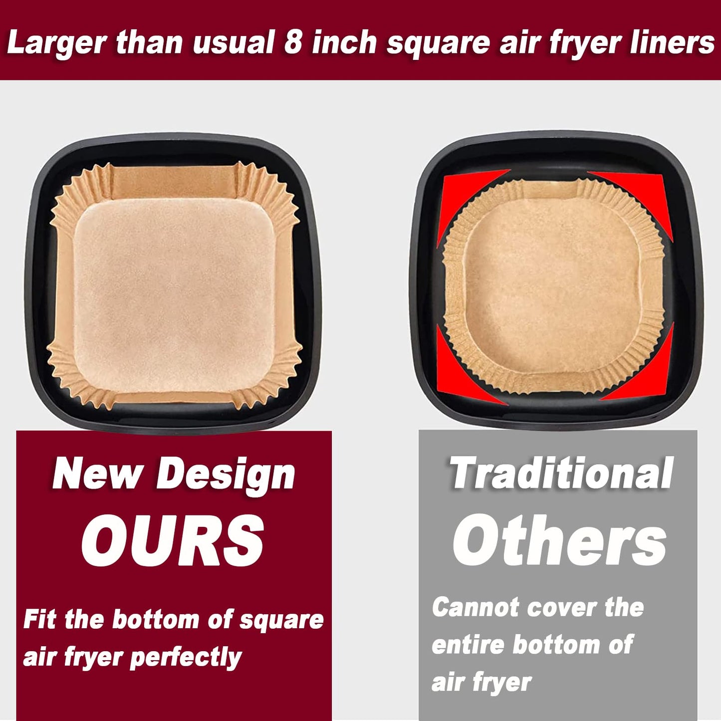 Air Fryer Liners for Cosori 6Qt and Chefman 8Qt Air Fryer, Airfryer Liners Disposable Square Parchment Paper for Air Fryer 5-8Qt Basket, Food Grade Air Fryer Parchment Paper Liners 250PCS