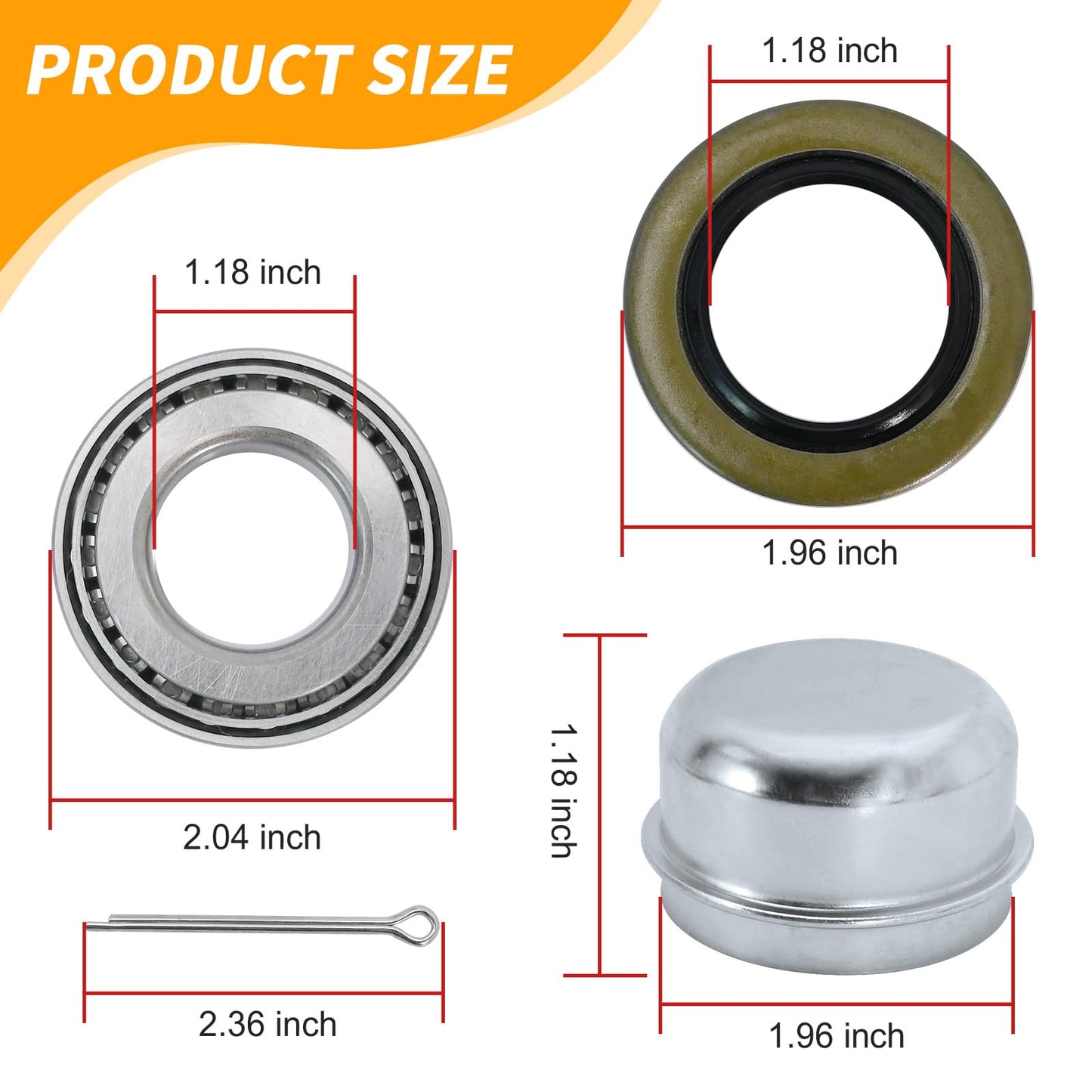 Anxingo 2 Set Trailer Wheel Hub Bearings Kit, L44643/L44610 Bearing Set Tapered Roller Bearings, Replace for 1.00'' ID, 1.98" OD, 0.58" Width with 12192TB Grease Seals
