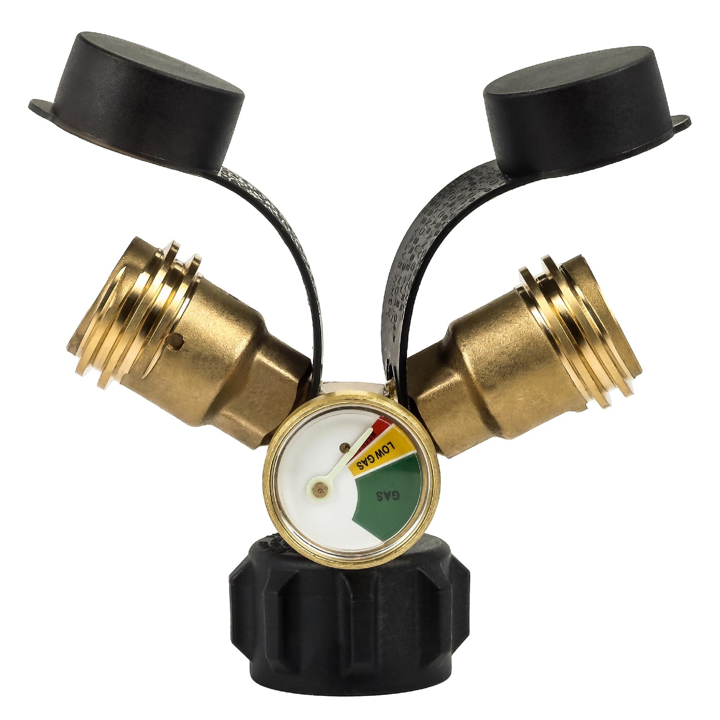 BlueStars Upgraded Dual Propane Tank Connection, Propane Tank Y Splitter Adapter with Gauge, Level Indicator - Gas Pressure Meter for for 5-40lb Propane Tank RV Camper Cylinder BBQ Grills Stoves