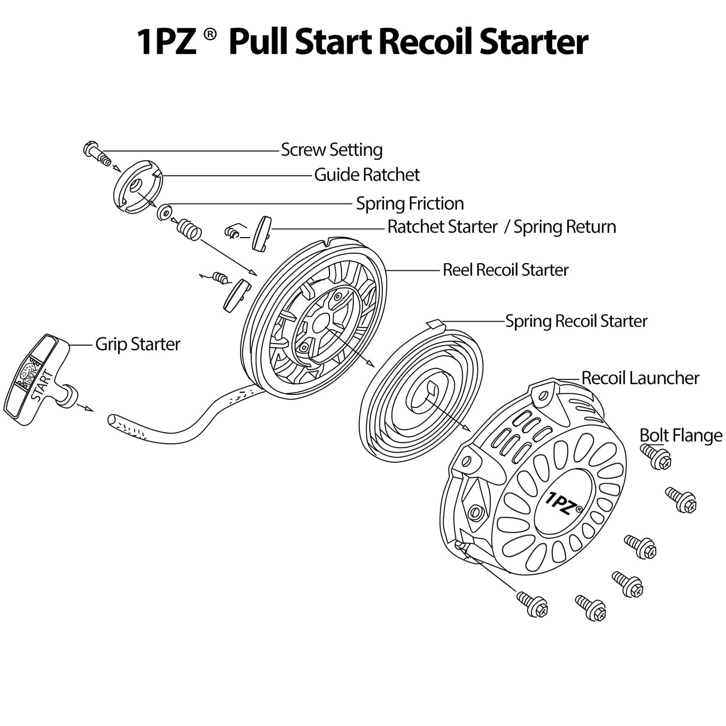 1PZ CA1-GVE Recoil Starter Pull Start Replacement for Honda GX120 GX160 GX200 Engine 28400-ZE1-003ZF