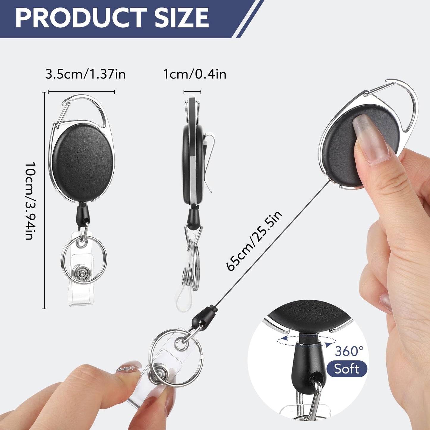 20 Pack Badge Reels Retractable ID Badge Holder with Carabiner Heavy Duty Badge Reel Clip and Key Chain for Work Office