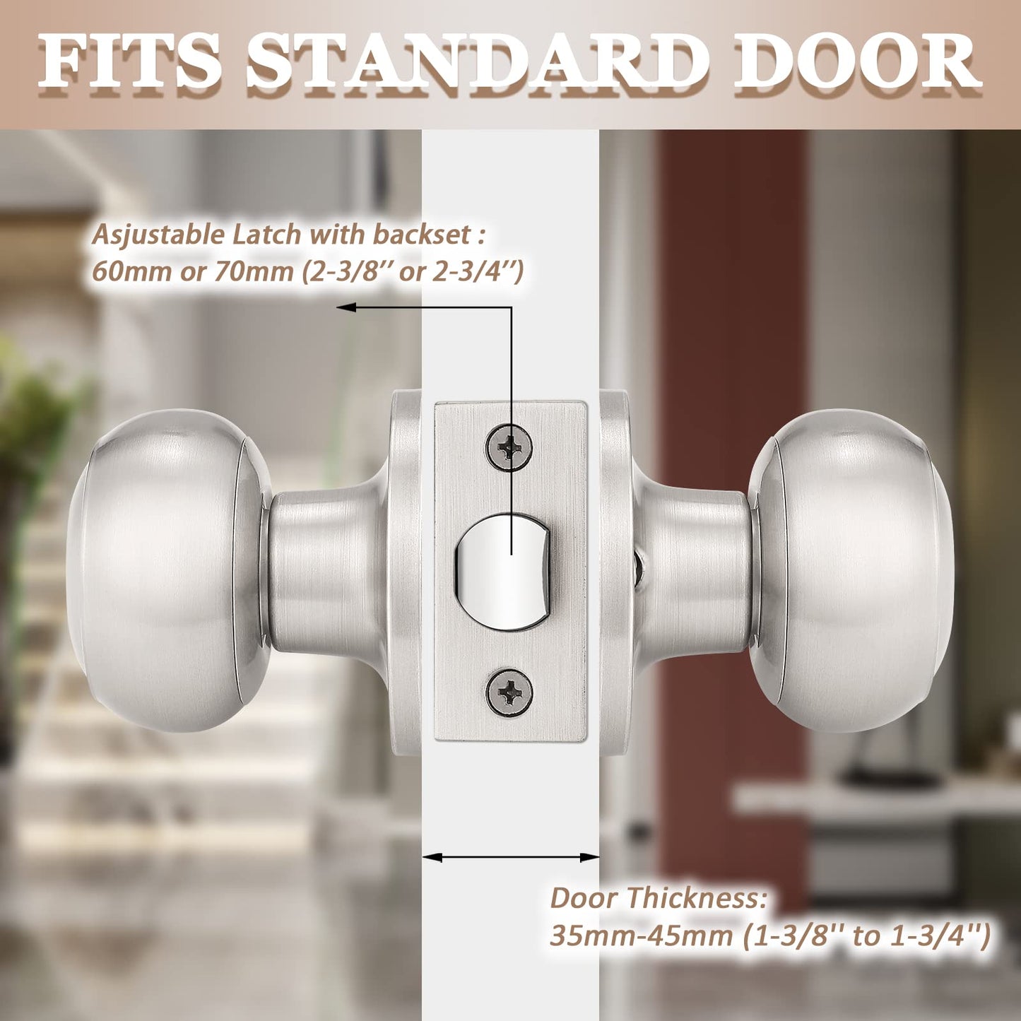 Probrico (2 Pack Round Passage Door Knob(Non-Locking Knobs), Keyless Doorknobs Interior/Exterior Door Knob,Passage Knobs for Hallway/Closet,Satin Nickel Finish Modern Design Door Hardware