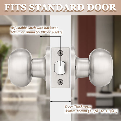 Probrico (2 Pack Round Passage Door Knob(Non-Locking Knobs), Keyless Doorknobs Interior/Exterior Door Knob,Passage Knobs for Hallway/Closet,Satin Nickel Finish Modern Design Door Hardware