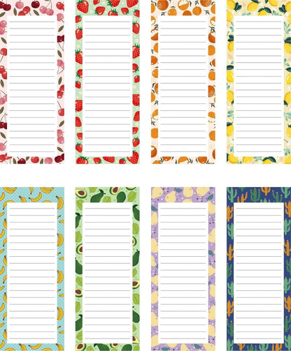 8 Pack Magnetic Notepads for Fridge, to Do List, Grocery List, Shopping List,Reminders, Recipes,3.5" x 9", 50 Sheets, Magnet Memo Pad Vintange Fruits