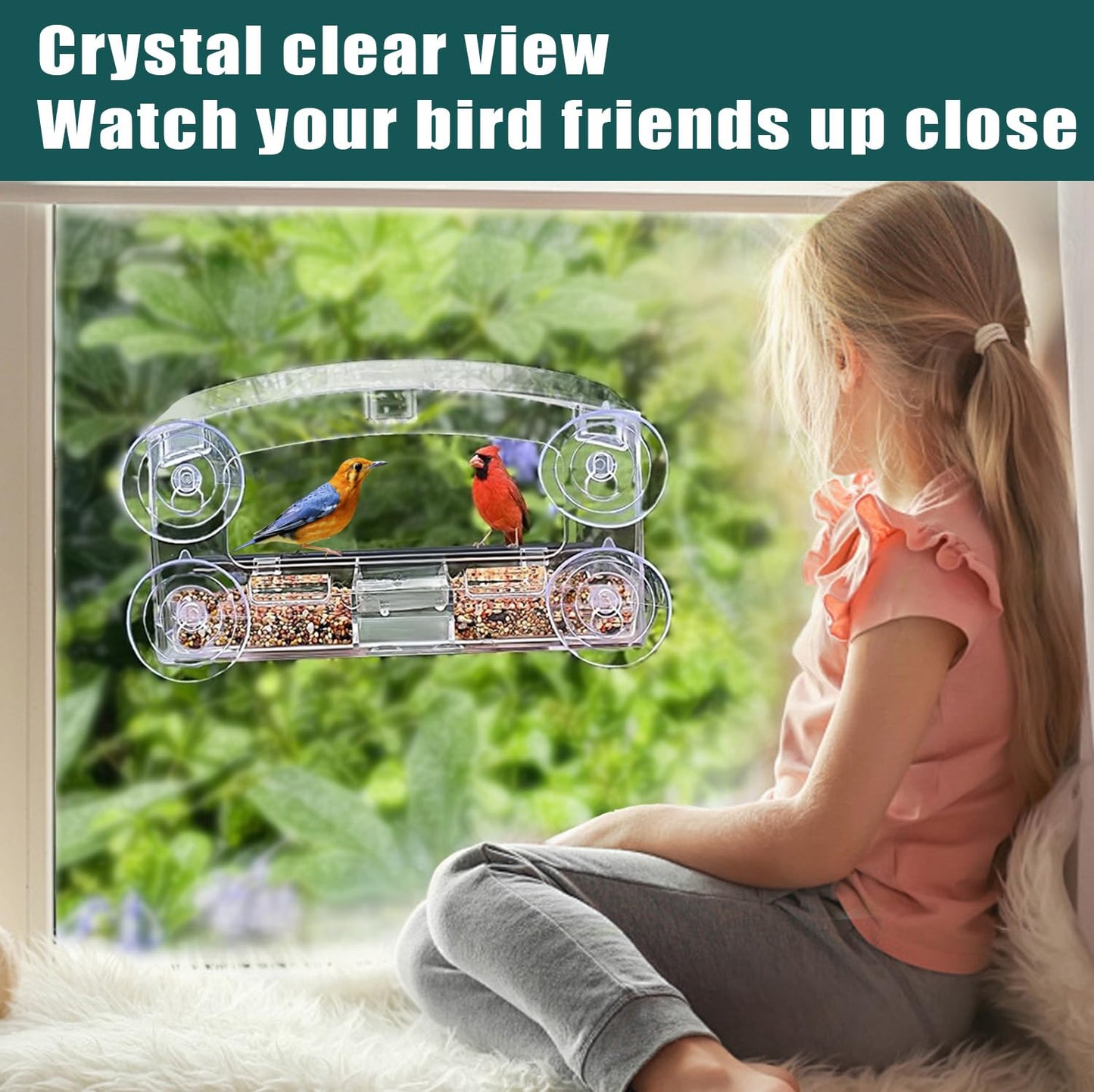 WLLKOO Window Bird Feeder 2 Pack with Strong Suction Cups, Clear Bird feeders for Viewing, Bird Feeders for Outdoors Outside with Drain Holes